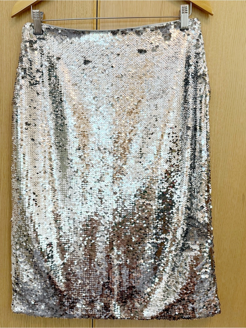 Ganni Silver Sequin Midi Skirt with Front Slit - Picture 5 of 8